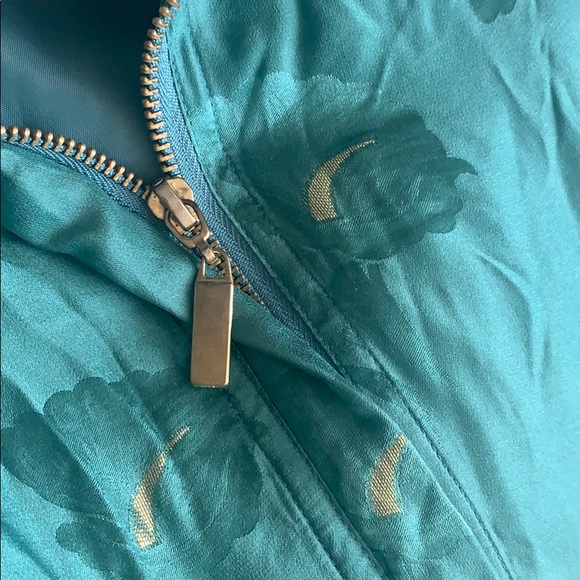 VTG 90’s 100% SILK Teal Blue Floral Bomber Jacket - Picture 6 of 8